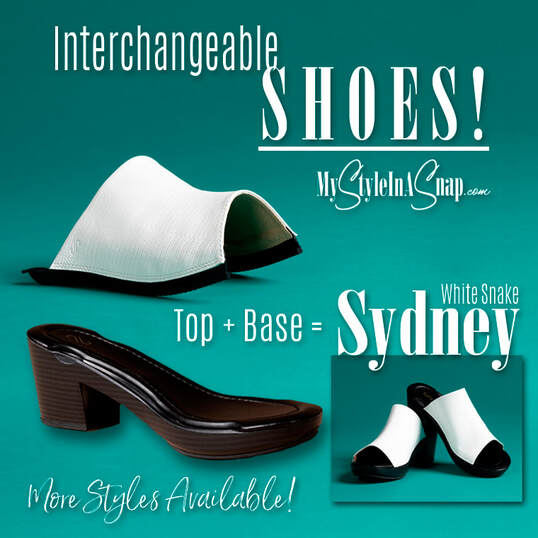 INTERCHANGEABLE SHOES! Sydney White Faux Snake Skin Slide Woman's Sandals