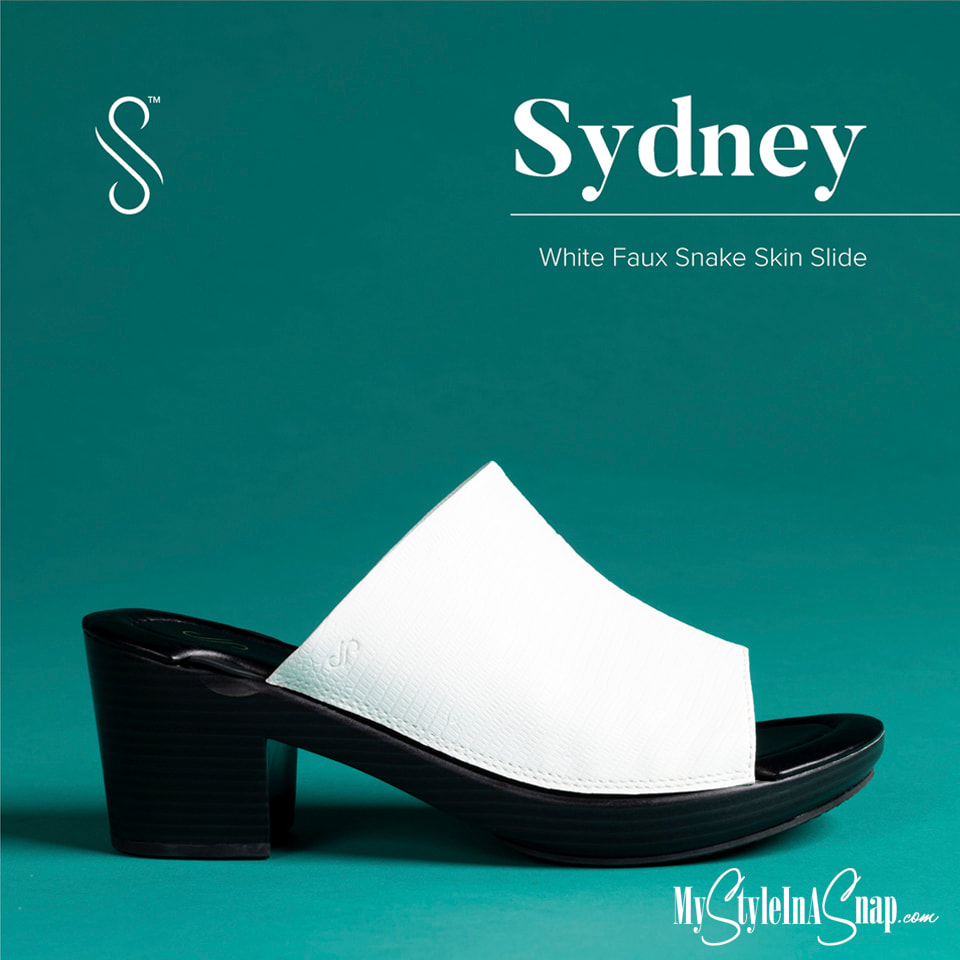 Sydney White Faux Snake Skin Slide Woman's Sandals - INTERCHANGEABLE SHOES!